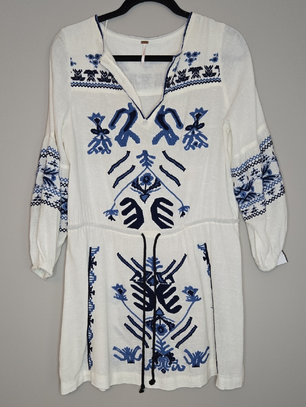 Free People White Tunic Swim Coverup with Blue Embroidery - Picture 2 of 9